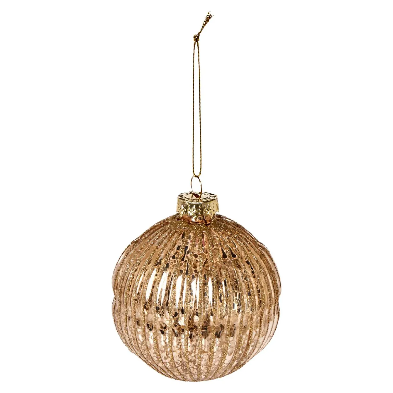 NANU-NANA Glaskugel Dekor, Rillen/gold, 8 Cm